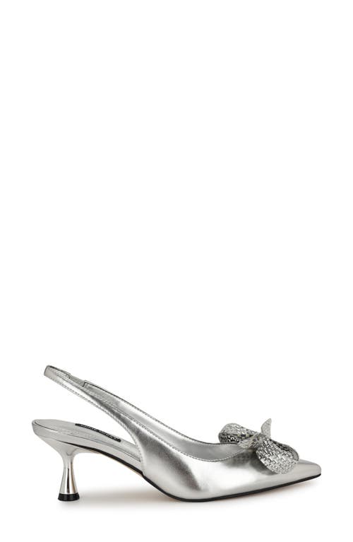 Nine West Wnrills Womens Bow Manmade Slingback Heels In Silver