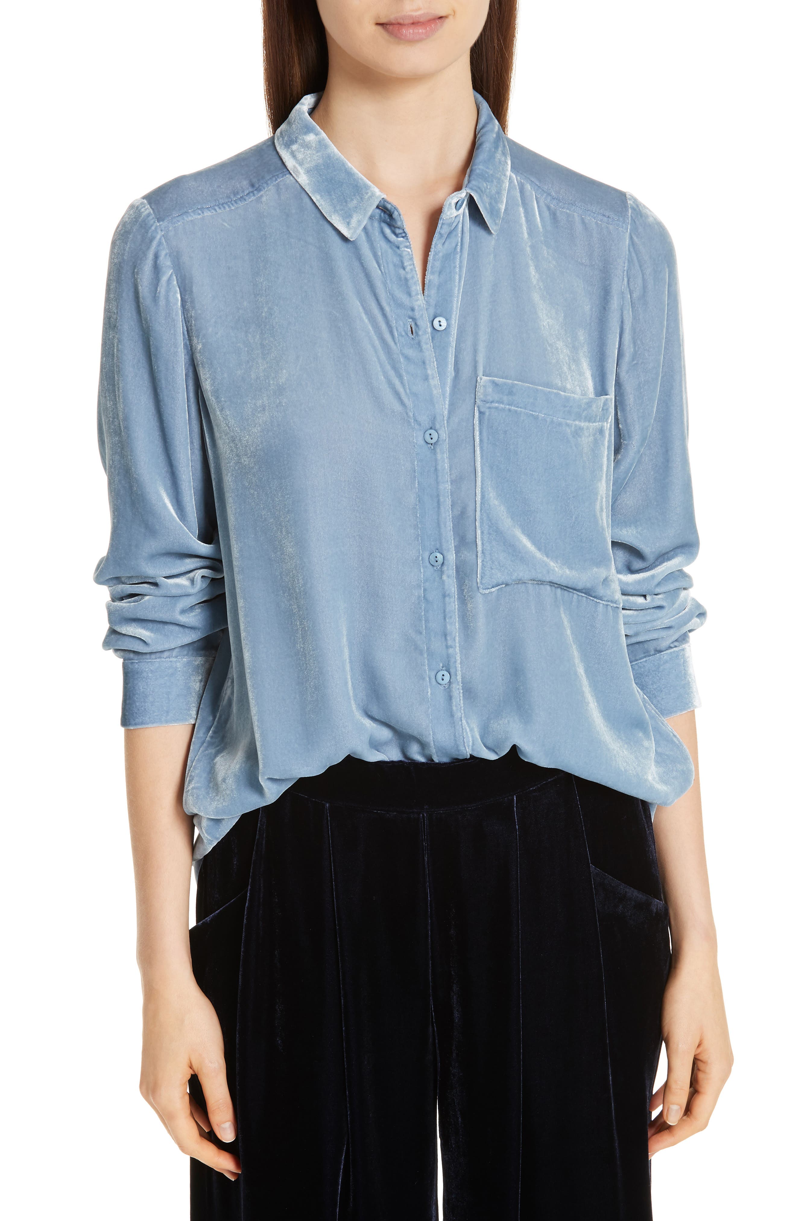 eileen fisher long velvet shirt