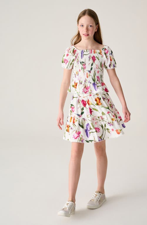 Baker By Ted Baker Kids' Floral Print Shirred Top & Skirt Set In White