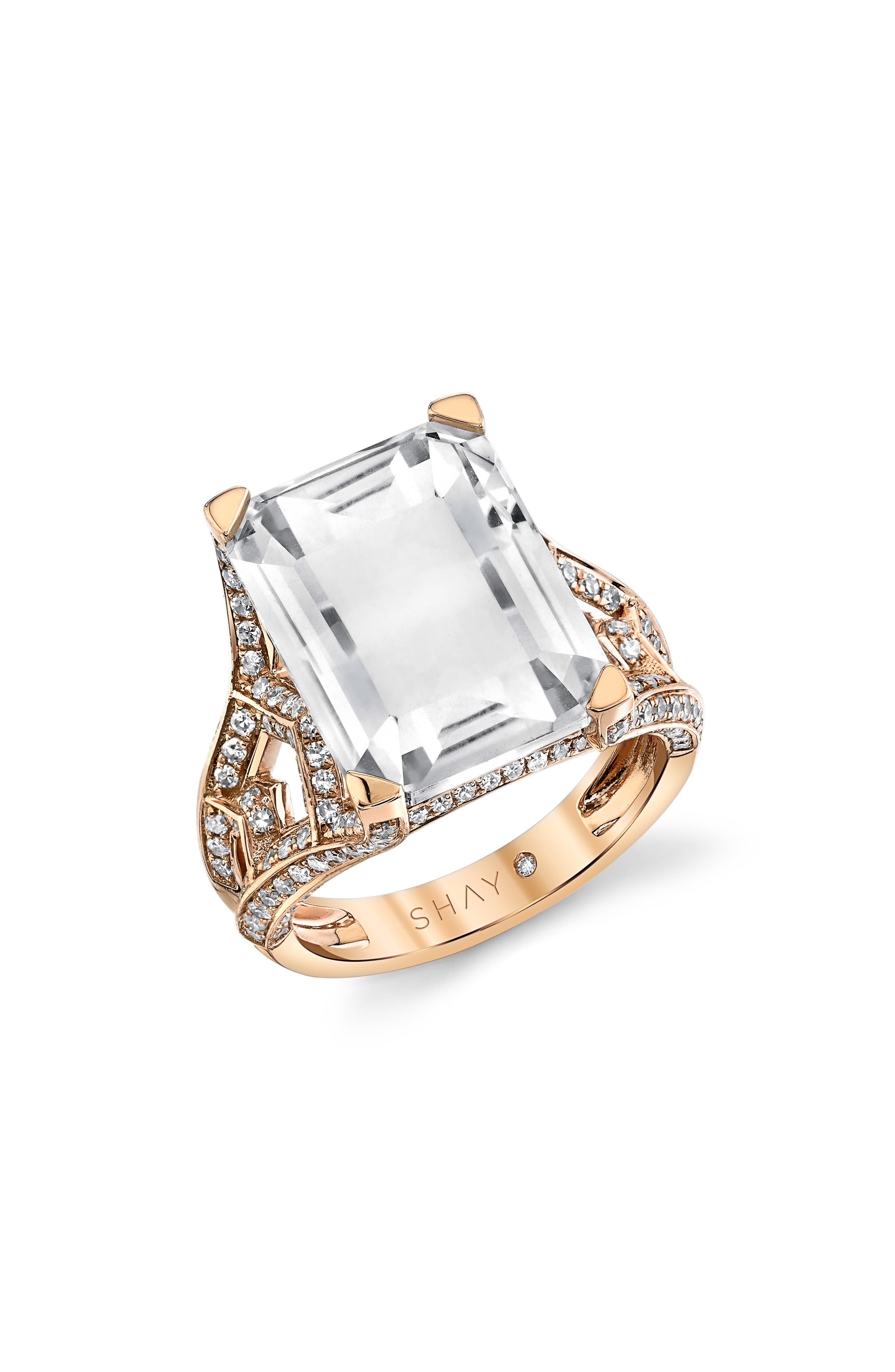 SHAY White Topaz & Diamond Tower Ring in Rose Gold at Nordstrom, Size 7 Us