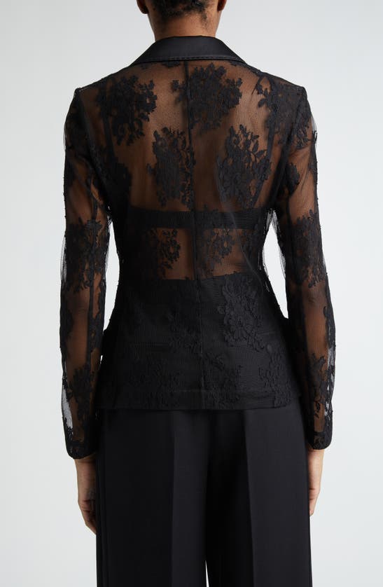 Shop Dolce & Gabbana Dolce&gabbana Sheer Floral Lace & Satin Jacket In N0000 Nero