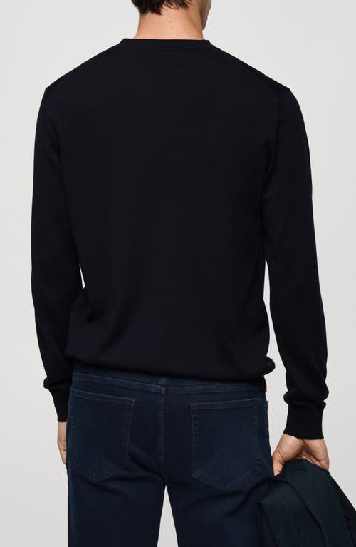 Mango Microstructure Crewneck Sweater In Dark Navy