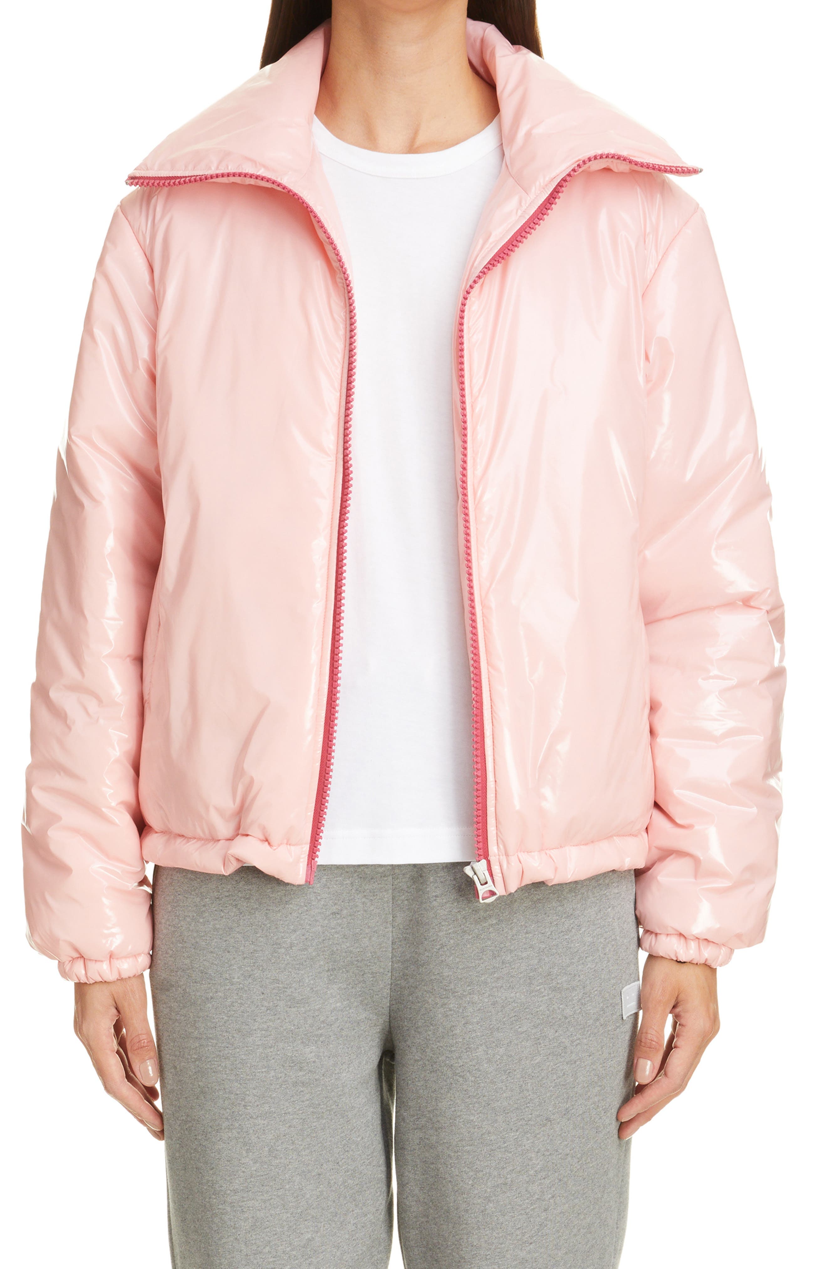 Acne Studios Oggy Face Patch Glossy Nylon Jacket in Blush Pink at Nordstrom, Size Large
