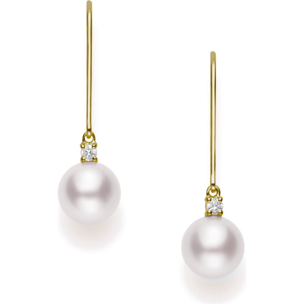 Mikimoto Akoya Pearl & Diamond Linear Earrings In Gold