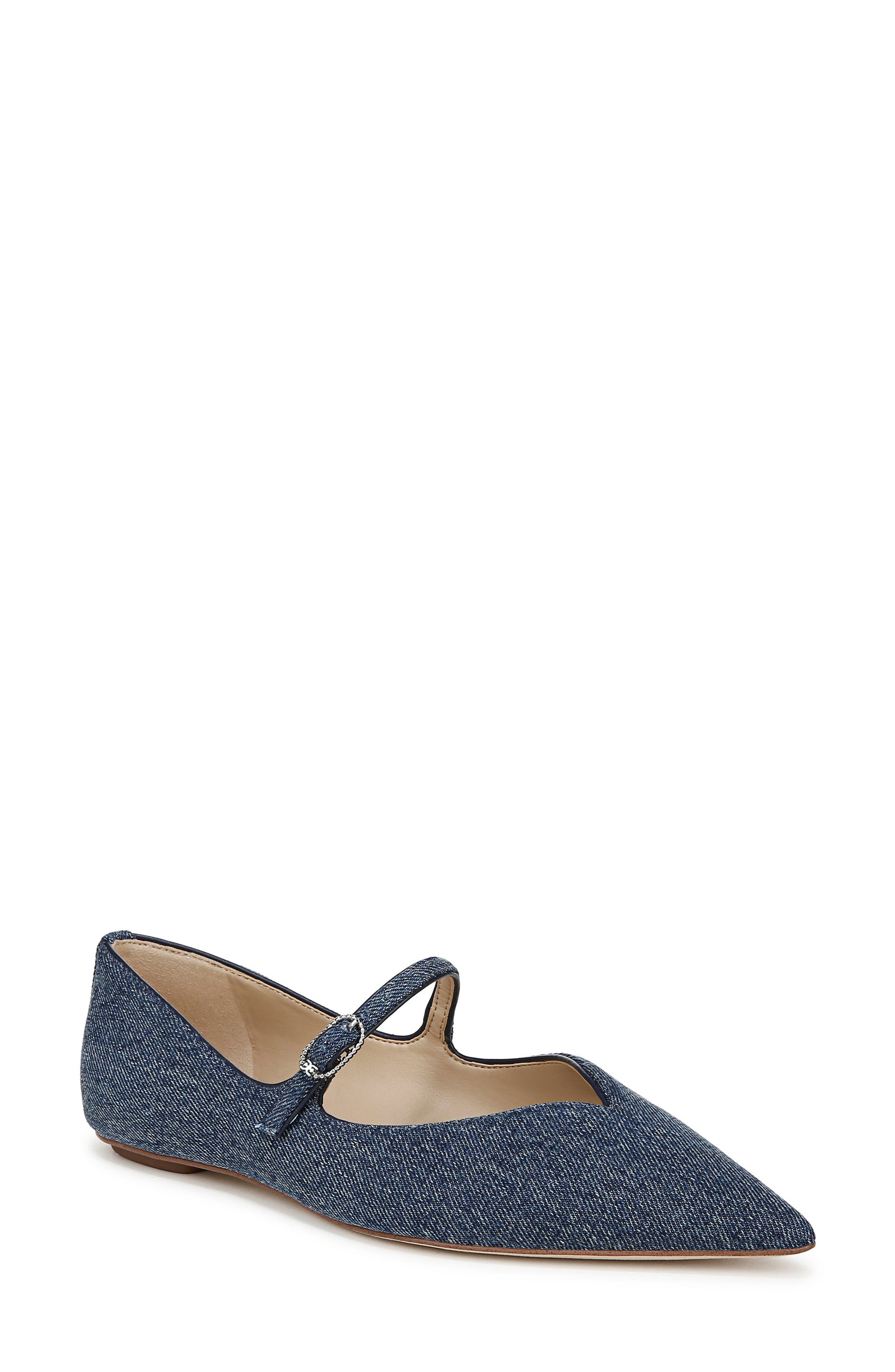 Sam Edelman Noa Mary Jane Pointed Toe Flat in Blue Stone/Hudson Navy 