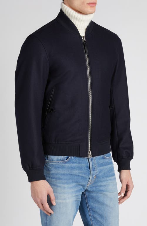 Tom Ford Light Felt Bomber Jacket In Navy
