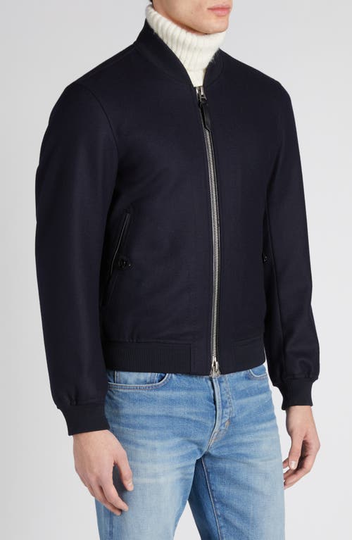 Shop Tom Ford Light Felt Bomber Jacket In Navy