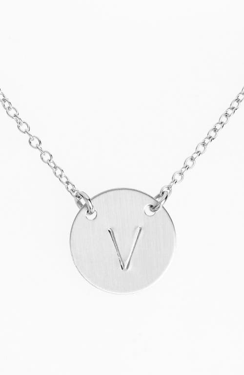 Sterling Silver Initial Disc Necklace in Sterling Silver V
