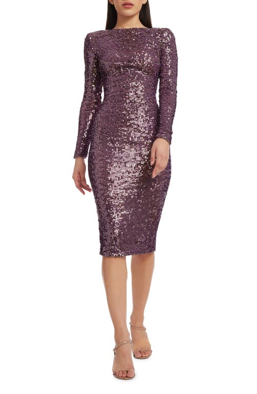 Shop Dress The Population Emery Long Sleeve Sequin Cocktail Midi Dress In Deep Purple