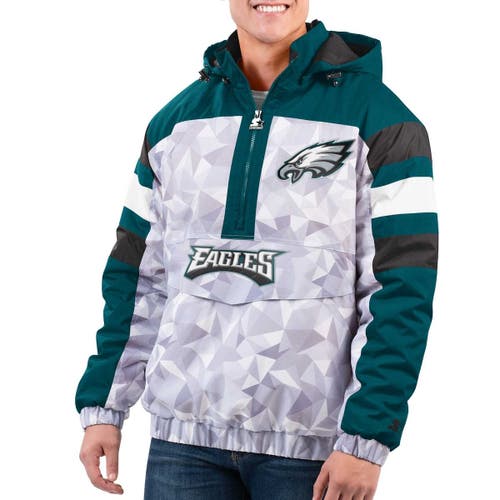 Men's Starter White/Midnight Green Philadelphia Eagles Thursday Night  Gridiron Raglan Half-Zip Hooded Jacket