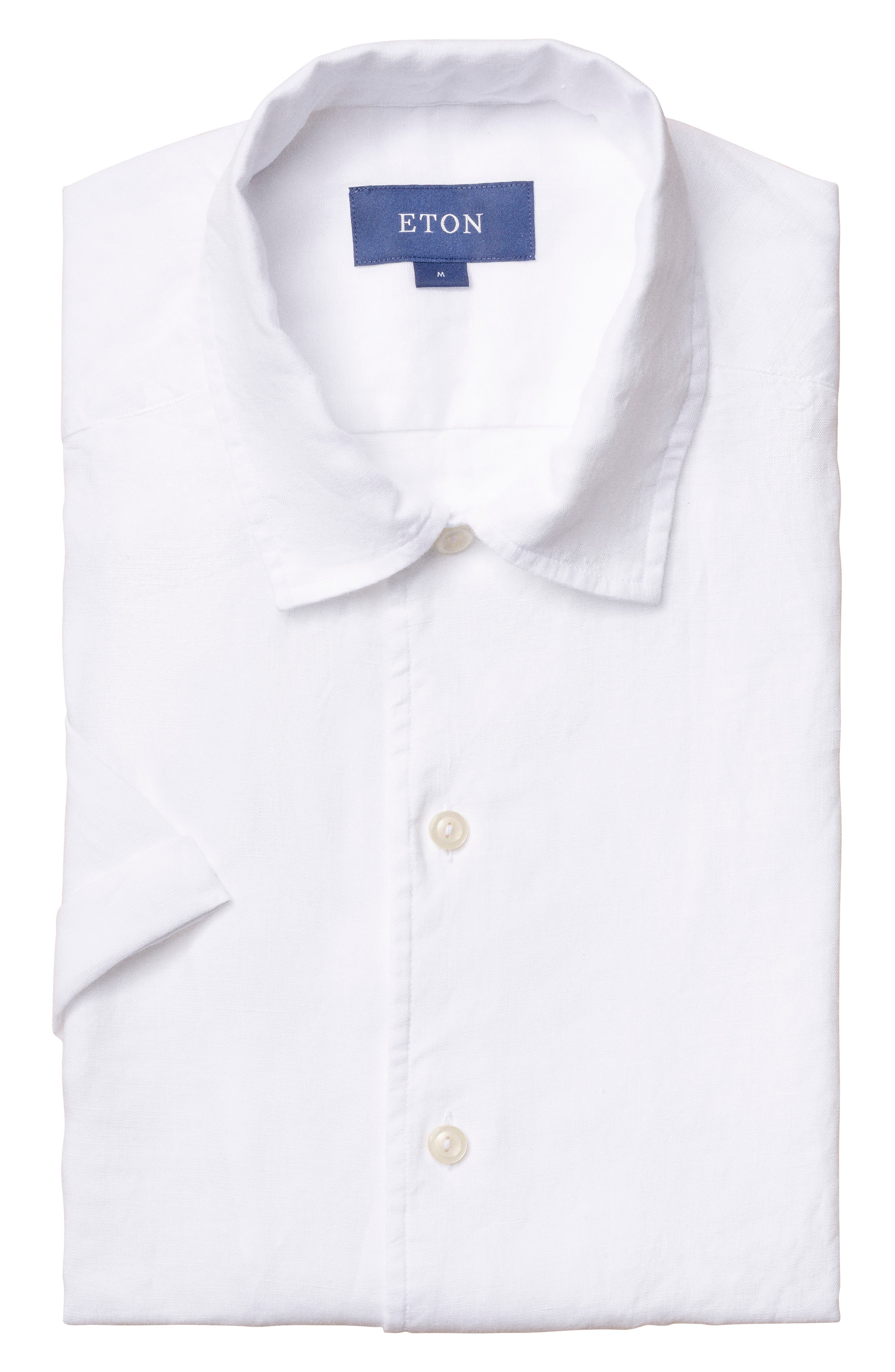 Eton Trim Fit Solid Linen Short Sleeve Button-up Dress Shirt In White