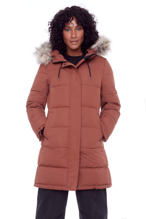 Alpine North Aulavik Women's Vegan Down (recycled) Mid-length Hooded Parka Coat In Maple