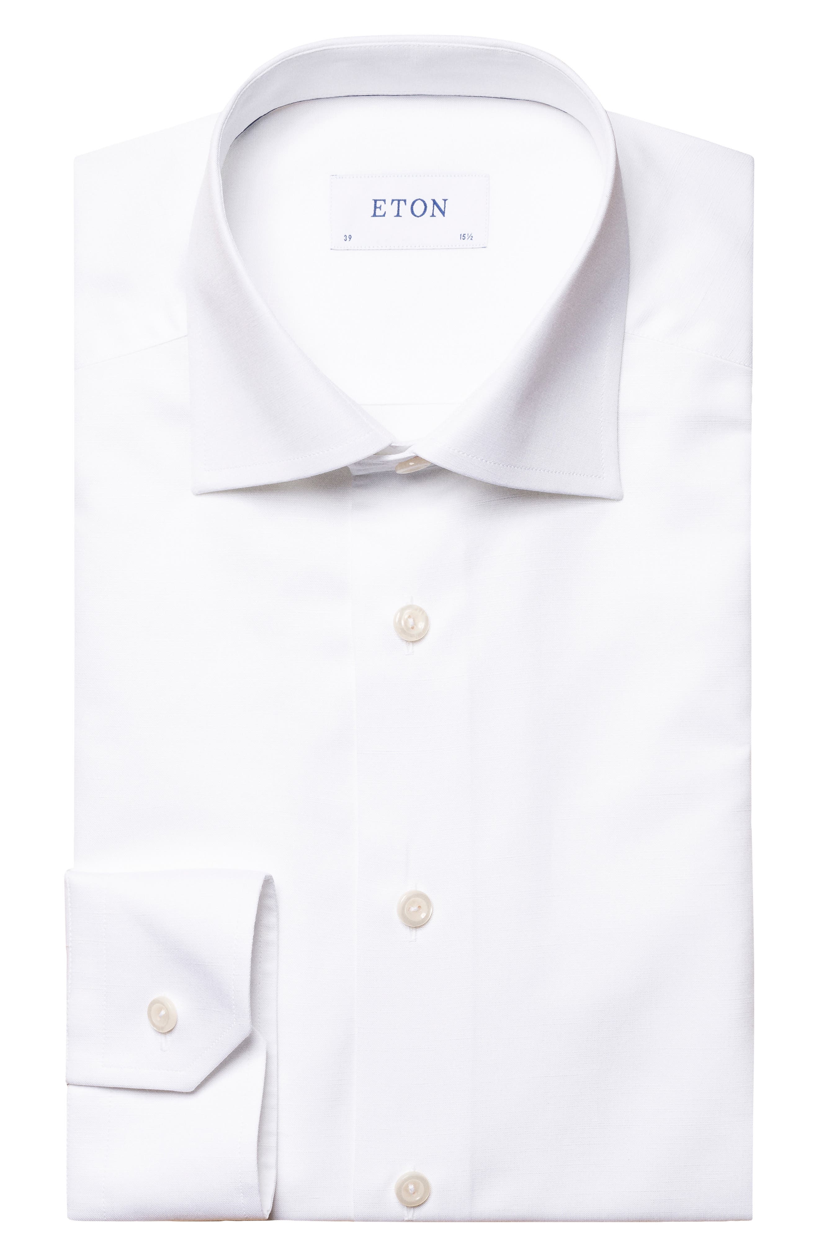 Eton Slim Fit Cotton & Linen Dress Shirt in Natural