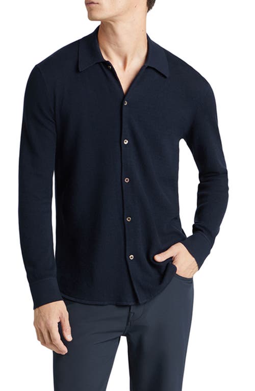 Goodlife Mini Waffle Long Button-up Shirt In Midnight