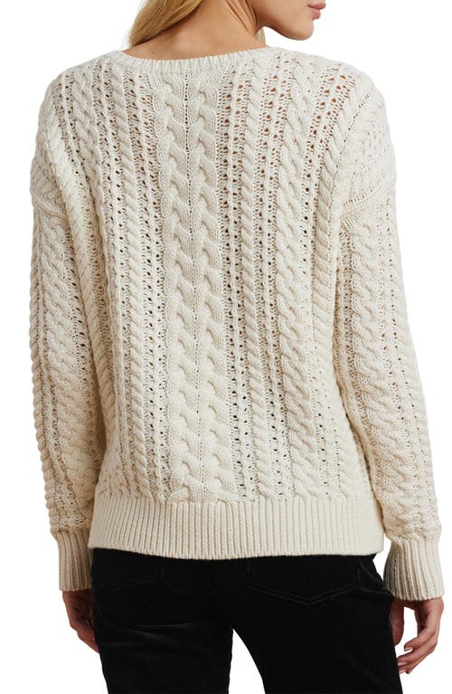 Shop Lauren Ralph Lauren Cable Stitch Cotton Blend Sweater In Mascarpone Cream