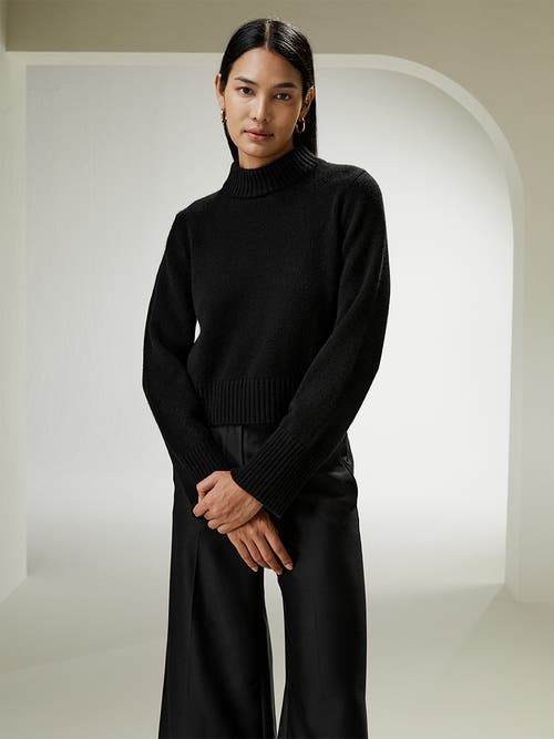 Lilysilk Ribbed Collar And Hemline Wool Cashmere Sweater In Black