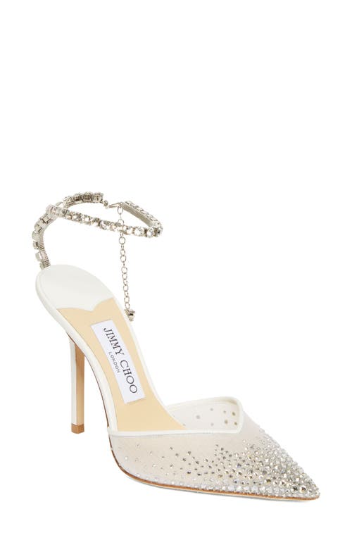 Jimmy Choo Saeda Crystal Ankle Strap Pointed Toe Pump White/Crystal at Nordstrom,