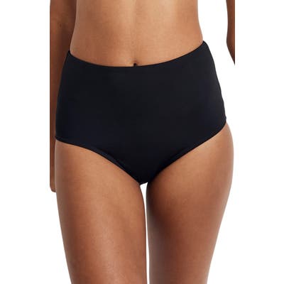 Plus Size Madewell Second Wave Retro High Waist Bikini Bottom, Black