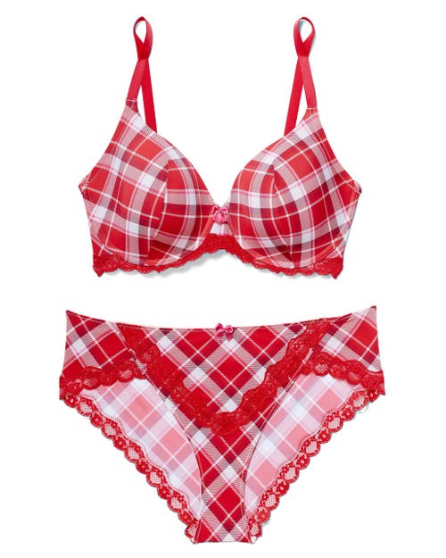 Shop Adore Me Nare Contour Full Coverage Bra In Plaid Red