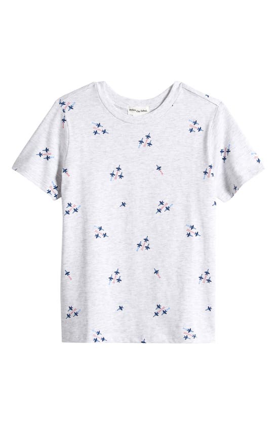 Shop Miles Baby Kids' Fighter Jet Print Organic Cotton T-shirt In Light Heather Grey