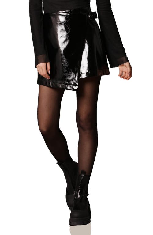 Avec Les Filles Wrap Front Faux Leather Miniskirt in Black