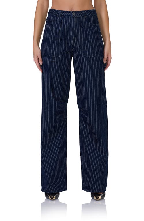 Afrm Rhett Pinstripe Wide Leg Carpenter Jeans In Dark Wash