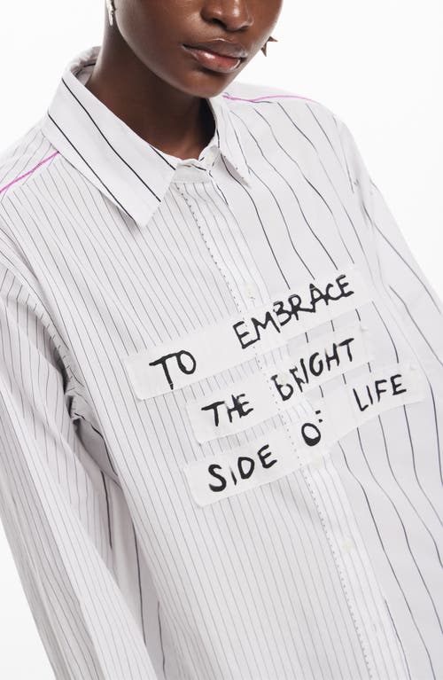 Desigual Cam Yokohama Mixed Stripe Cotton Poplin Button-up Shirt In White