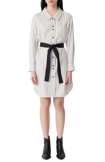 MAJE RAYONE STRIPE LONG SLEEVE SHIRTDRESS,MFPRO01042