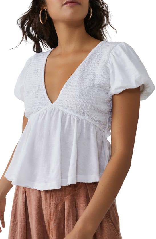 Free People Smocked Open Back Peplum Cotton Top In Ivory