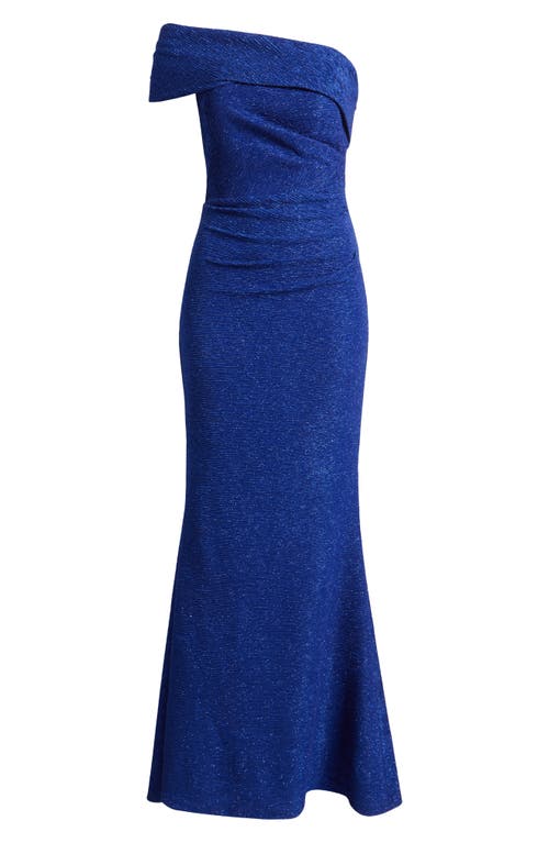 Shop Eliza J One-shoulder Velvet Sheath Gown In Sapphire