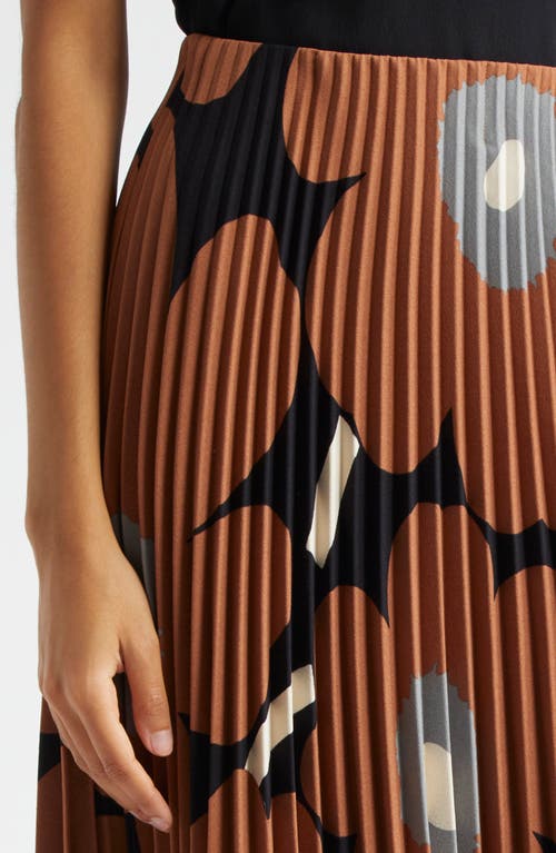 Shop Marimekko Myy Unikko Floral Pleated Midi Skirt In Brown Black Grey