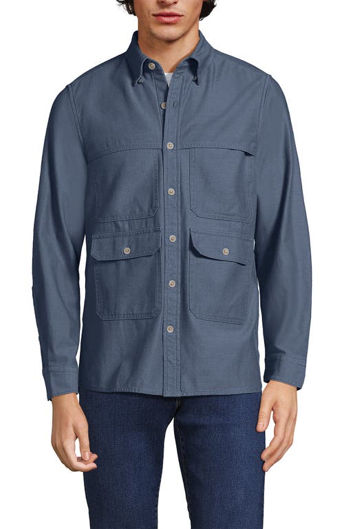 Shop Lands' End Long Sleeve Textured Twill Utility Shirt In Rain Cloud