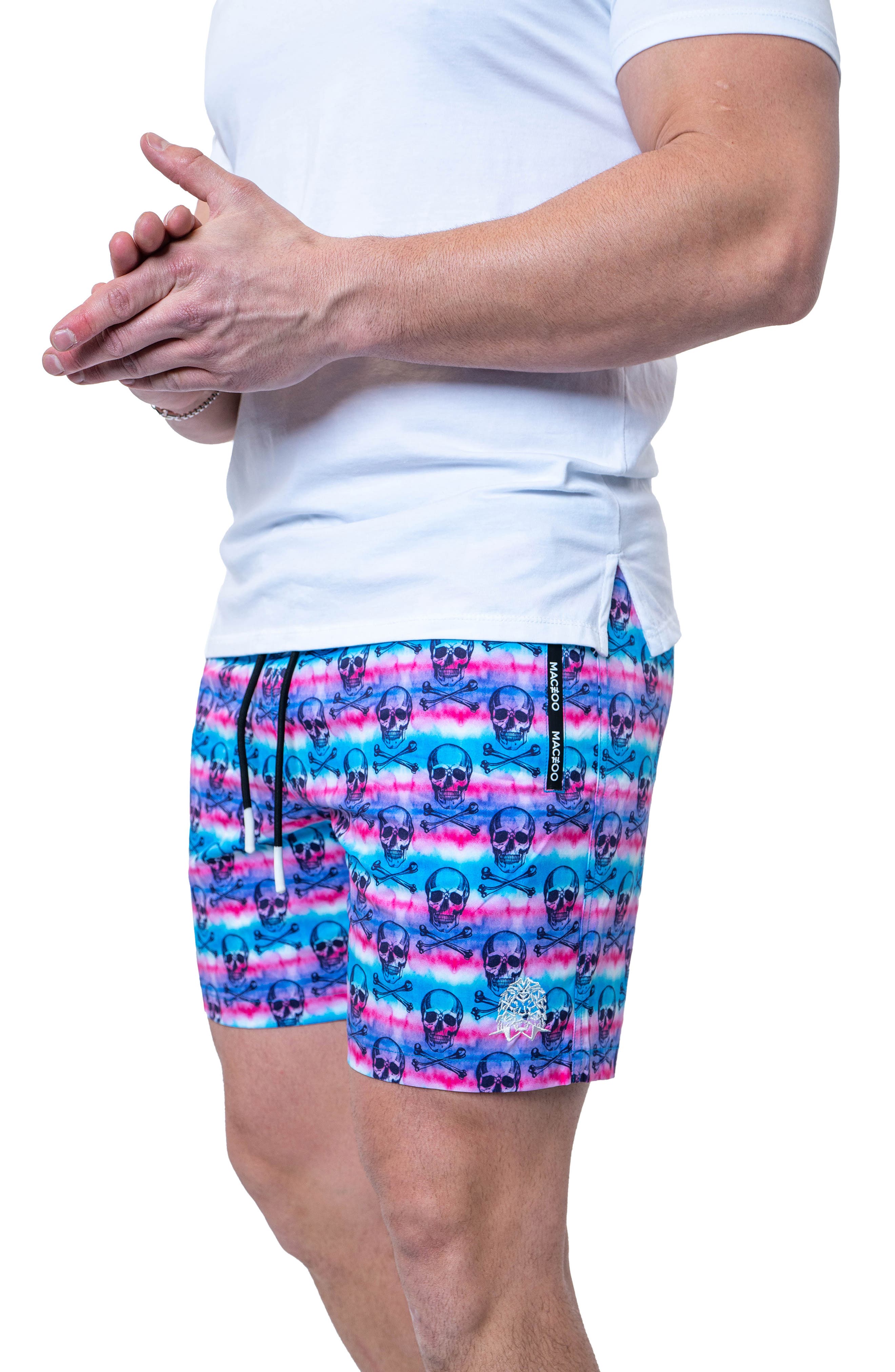 Maceoo Swim Lion Skull & Crossbones Swim Trunks in Grey