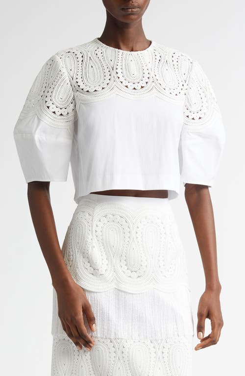 Lela Rose Iris Crochet Lace & Poplin Crop Top In Ivory