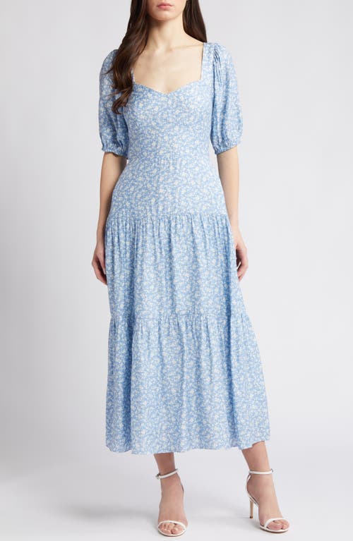 Floral Tiered Puff Sleeve Maxi Dress in Blue Floral
