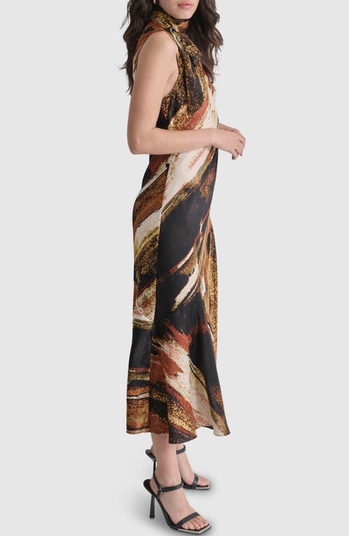 Shop Dkny Print Tie Neck Dress In Paint Stroke