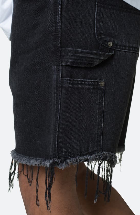 Mnml Frayed Denim Shorts In Washed Black