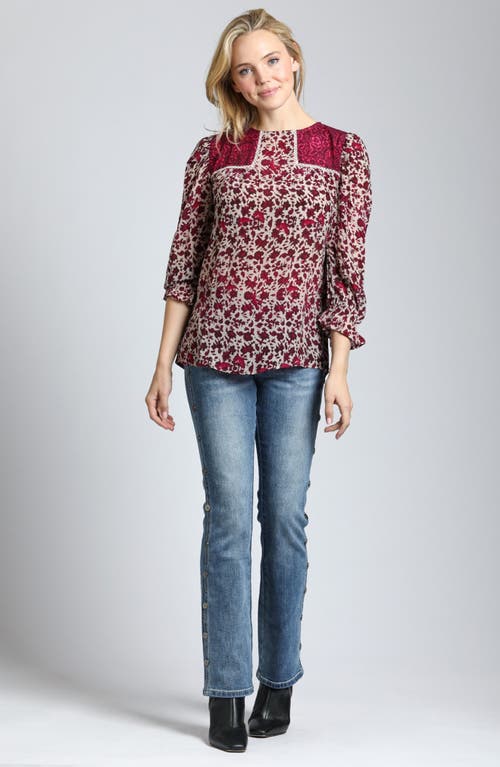 Apny Mixed Media Peasant Top In Red Multi