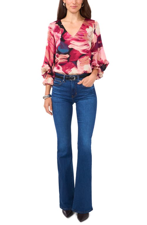 VINCE CAMUTO VINCE CAMUTO FLORAL PRINT BISHOP SLEEVE TOP 