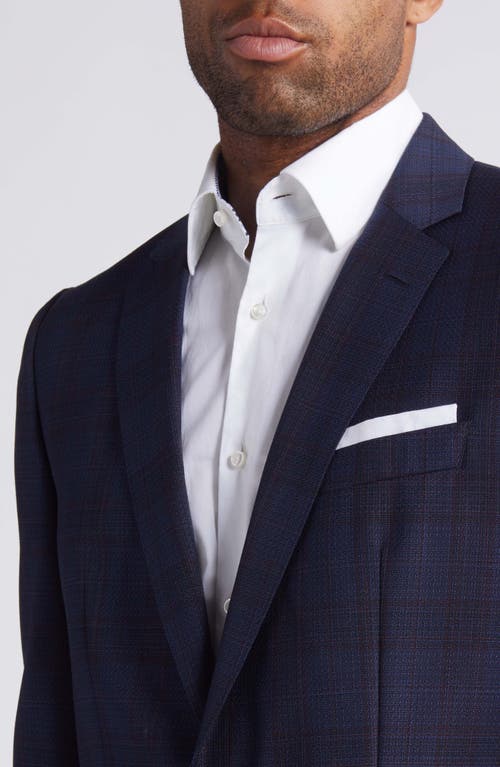 Shop Hugo Boss Boss Hutson Slim Fit Plaid Virgin Wool Blazer In Navy