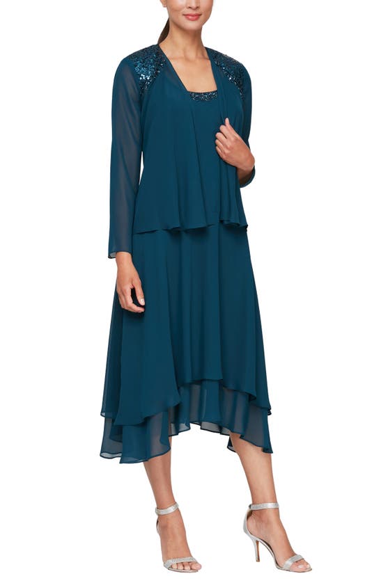 Sl Fashions Beaded Detail Chiffon Dress With Jacket In Mdt