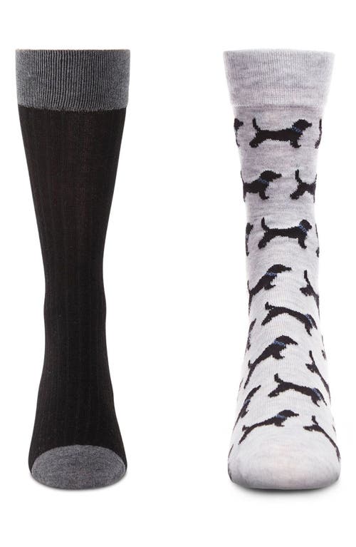 Memoi Assorted 2-pack Crew Socks In Black-black
