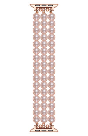 The Posh Tech Liz Imitation Pearl Apple Watch® Bracelet Watchband In Rose Gold