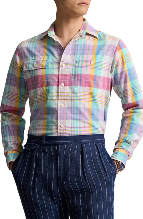 Polo Ralph Lauren Classic Fit Plaid Oxford Button-Up Shirt Pink/Seafoam Multi at Nordstrom,