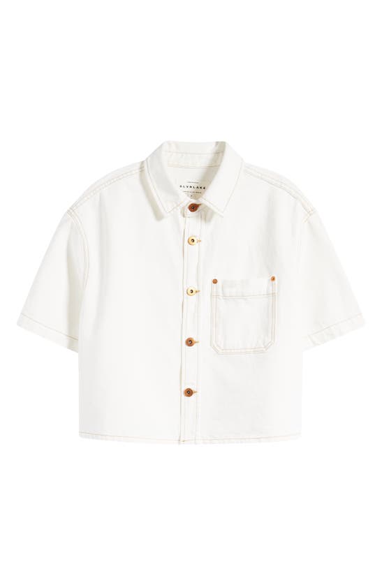 Shop Slvrlake Cara Short Sleeve Denim Crop Button-up Shirt In Natural White