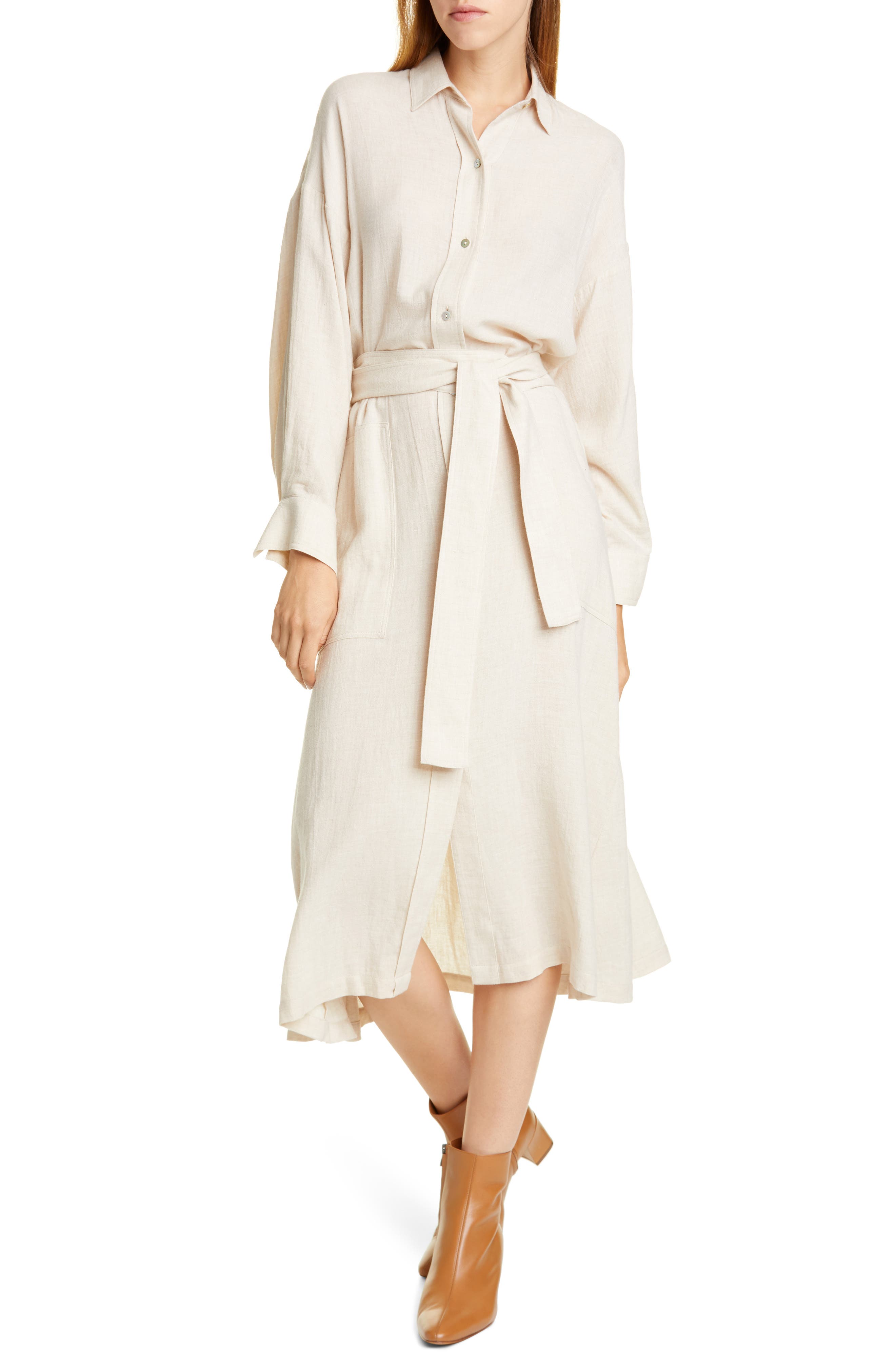 long belted shirt dress