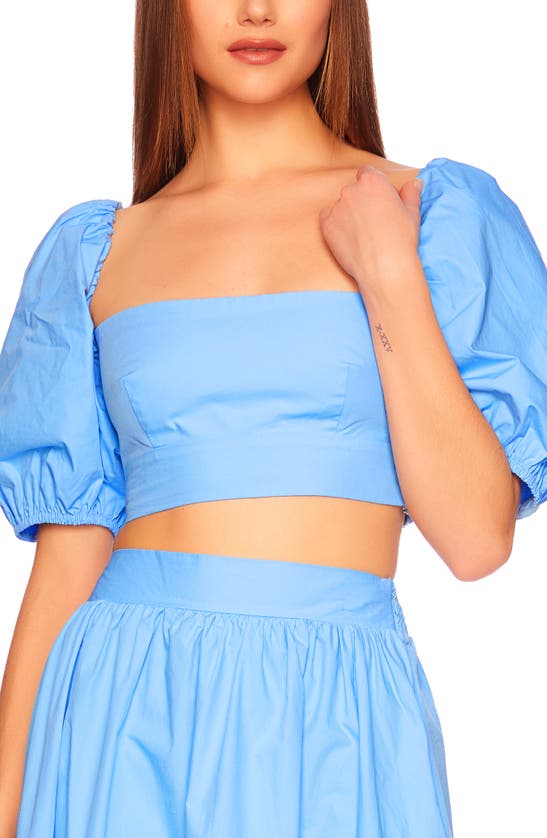 Shop Susana Monaco Poplin Puff Sleeve Crop Top In Miku