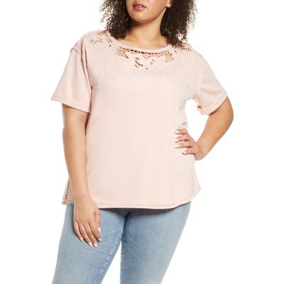 Plus Size Single Thread Embroidered Cutout Sweatshirt, Pink
