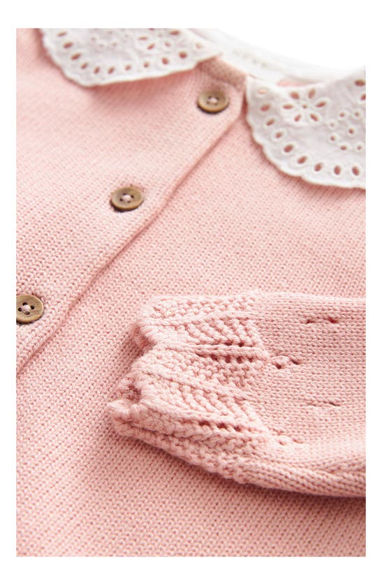 Shop Next Kids' Peter Pan Collar Cotton Cardigan In Pink
