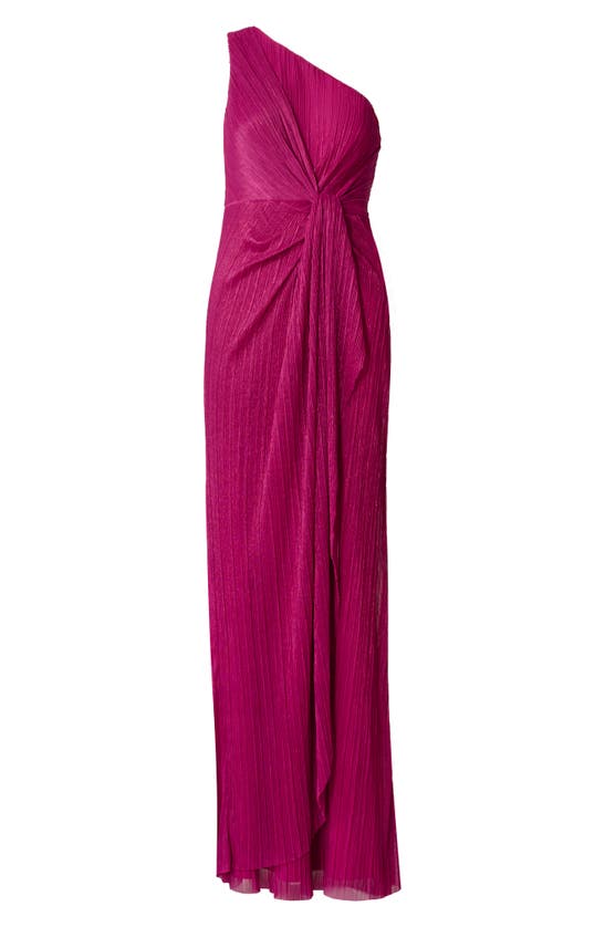 Adrianna Papell Stardust Pleated One Shoulder Gown In Magenta